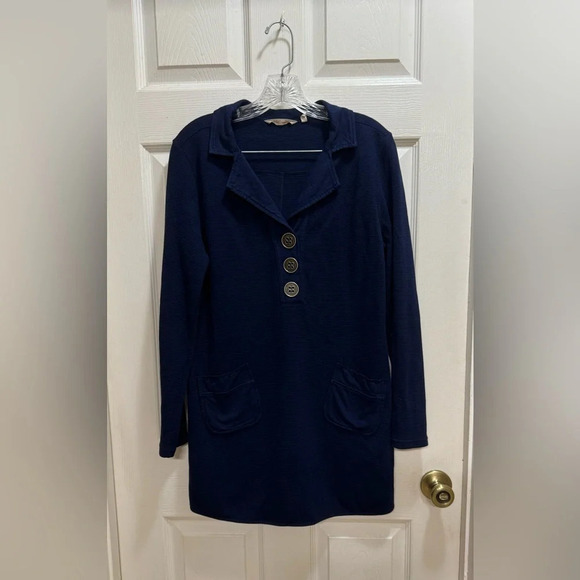 Soft Surroundings Take Two Tunic Collar Waffle Knit Relaxed Comfy Navy Small - Picture 1 of 7